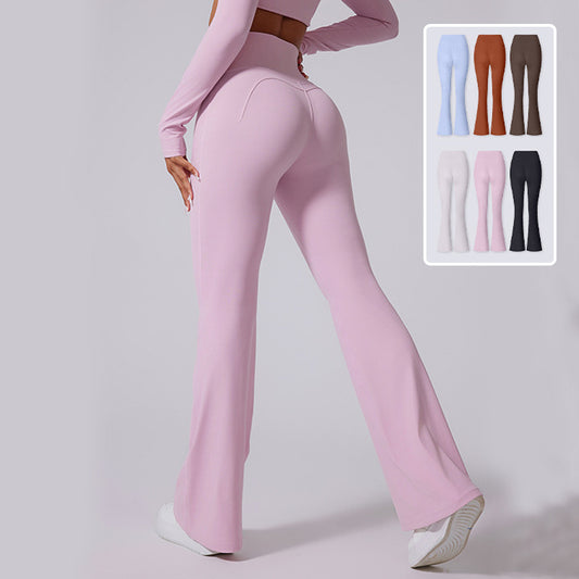 Women’s High Waist Flared Pants – Side View, Elegant Stretchy Trousers